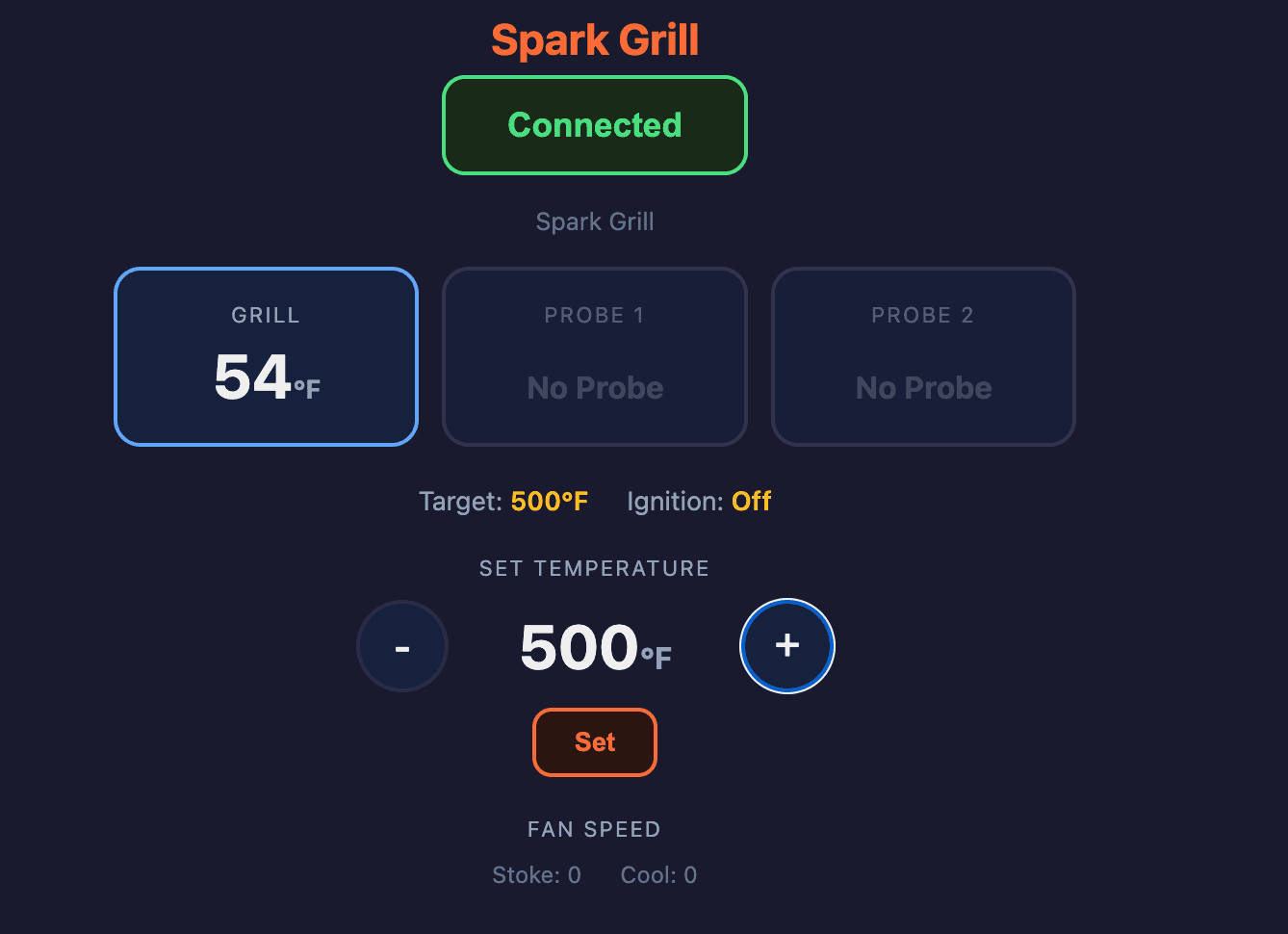 The replacement app running on my phone, connected to the grill over Bluetooth